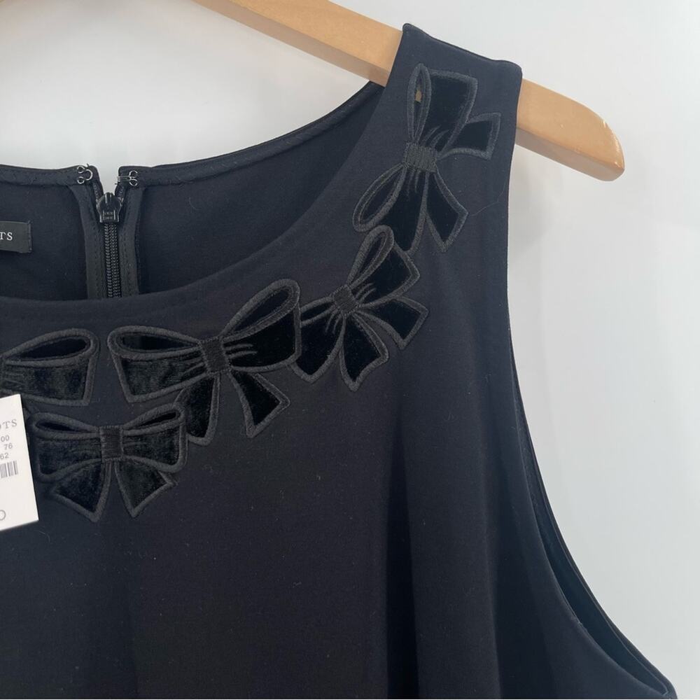 TALBOTS Dress Size 10 Bow Embroidered Cut Out Velvet Ponte Knit A-Line NWT Black - Picture 7 of 12